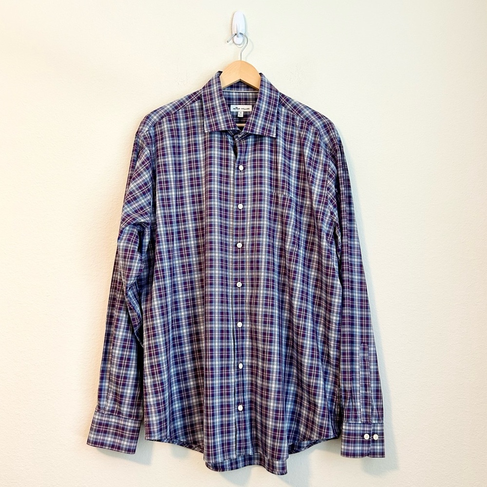 Peter Millar Crestline Plaid Sport Shirt Long Sleeve Button Down Silk Cotton, XL